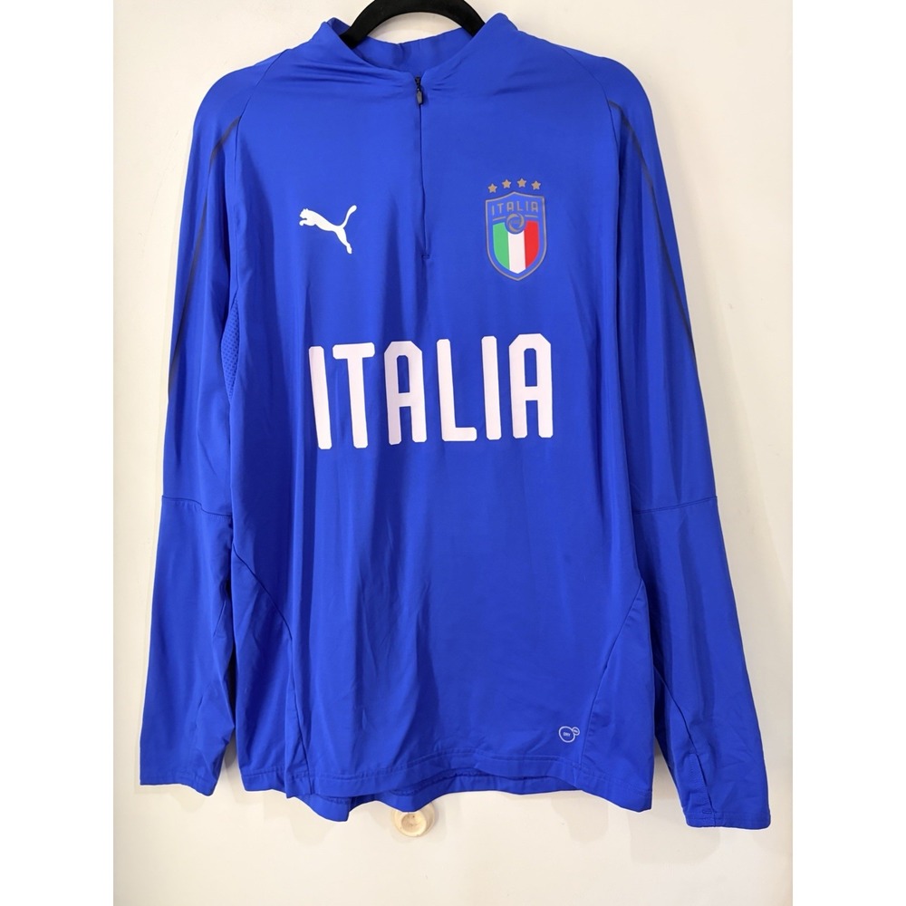 Puma Italy FIGC DryCELL 1/4 Zip Training Pullover Blue Soccer Jacket Mens M